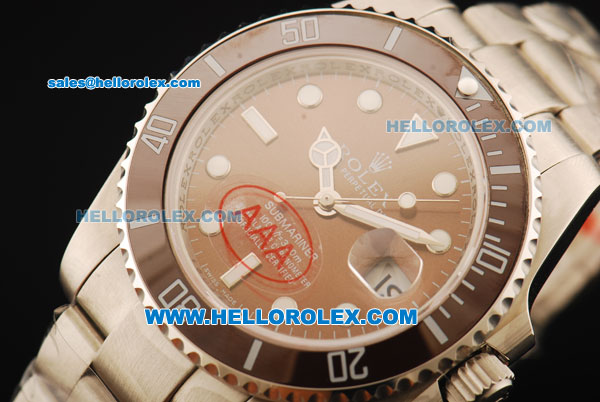 Rolex Submariner Oyster Perpetual Date Automatic Movement Steel Case and Strap with Brown Dial and Brown Ceramic Bezel - Click Image to Close